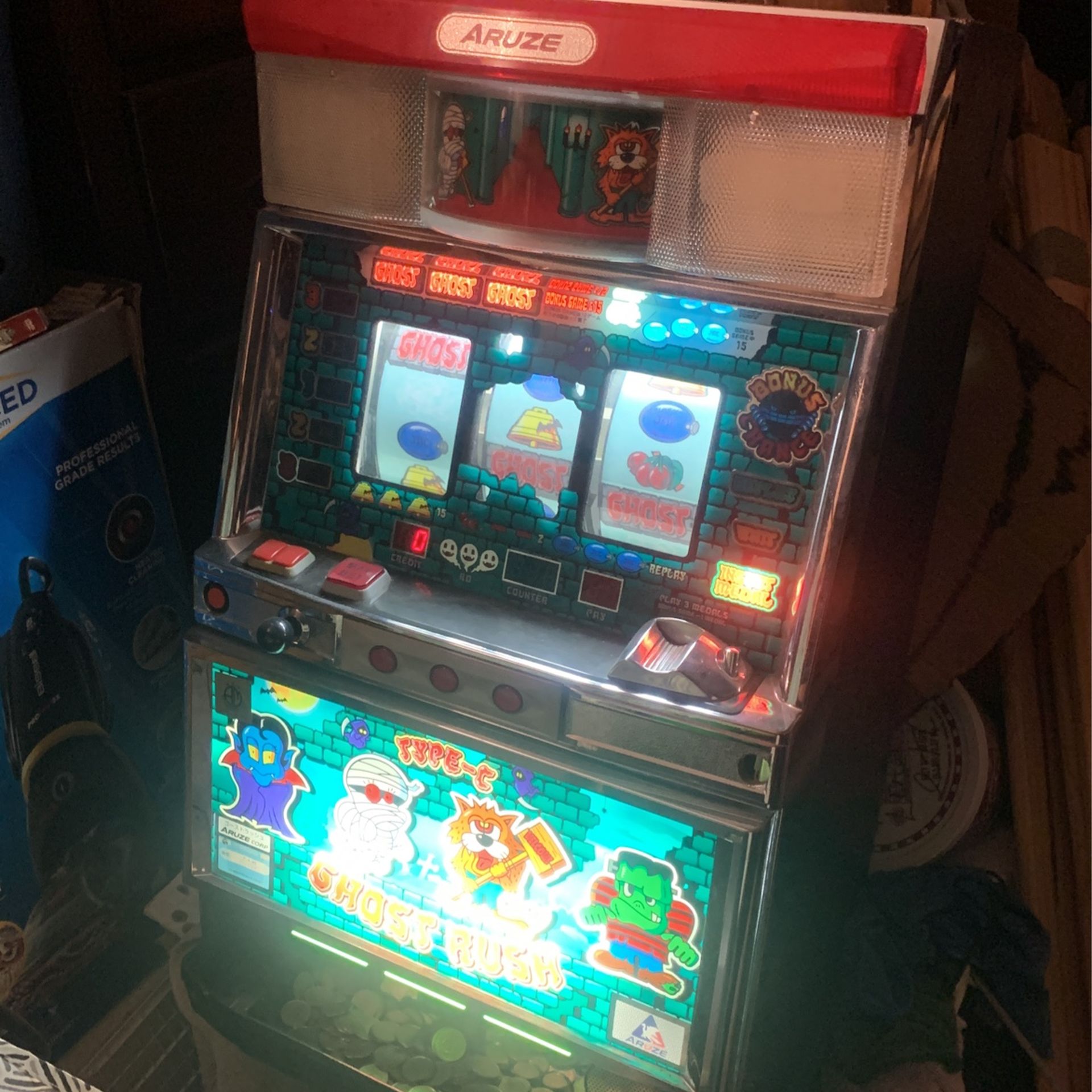 JAPANESE PACHISLO SKILL STOP SLOT MACHINE - TYPE C GHOST RUSH +TOKENS ARUZE