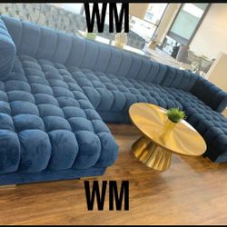 Ariana Velvet Navy Double Chaise Sectional / Couch 2699