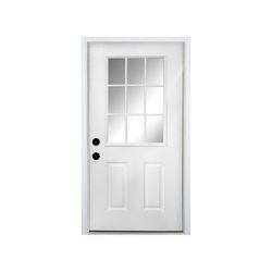 36 x 80 Fiberglass Entry Door, 4-9/16 in. New Packaging Vinyl Frame,9 Lite Low-E Glass - Primed Front Door for Home's Front Entrance, Right Hand Inswi