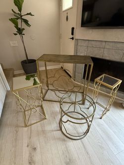 ✨ Gold Metal Accent Table Set – 4 Pieces