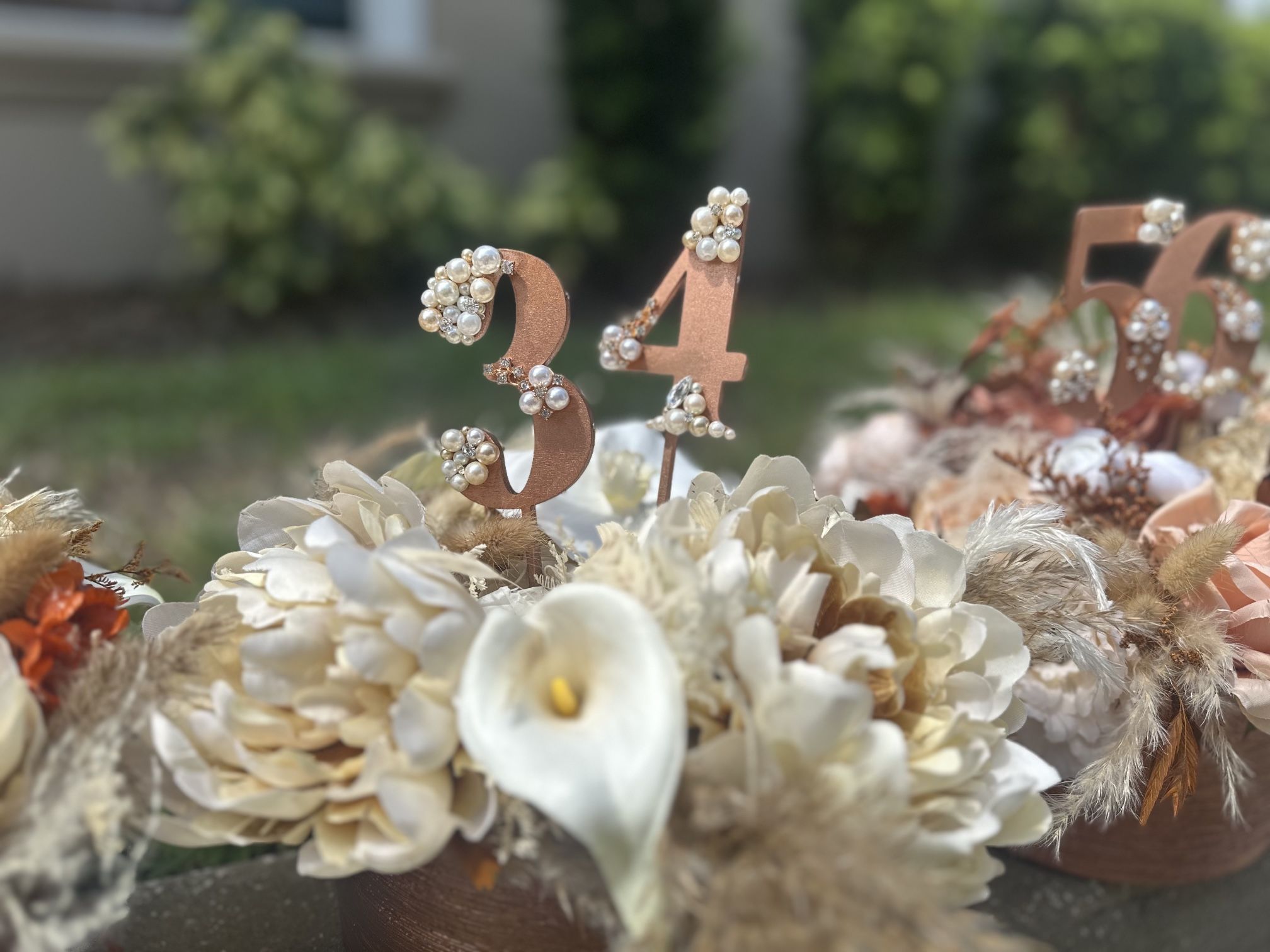 Set Of 8 Rose Gold Copper Wedding Or Event Table Numbers With Pearls Rhinestones