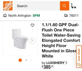 1.1/1.60 GPF Dual-Flush One Piece Toilet Water-Saving Elongated Comfort Height Floor Mounted in Gloss White