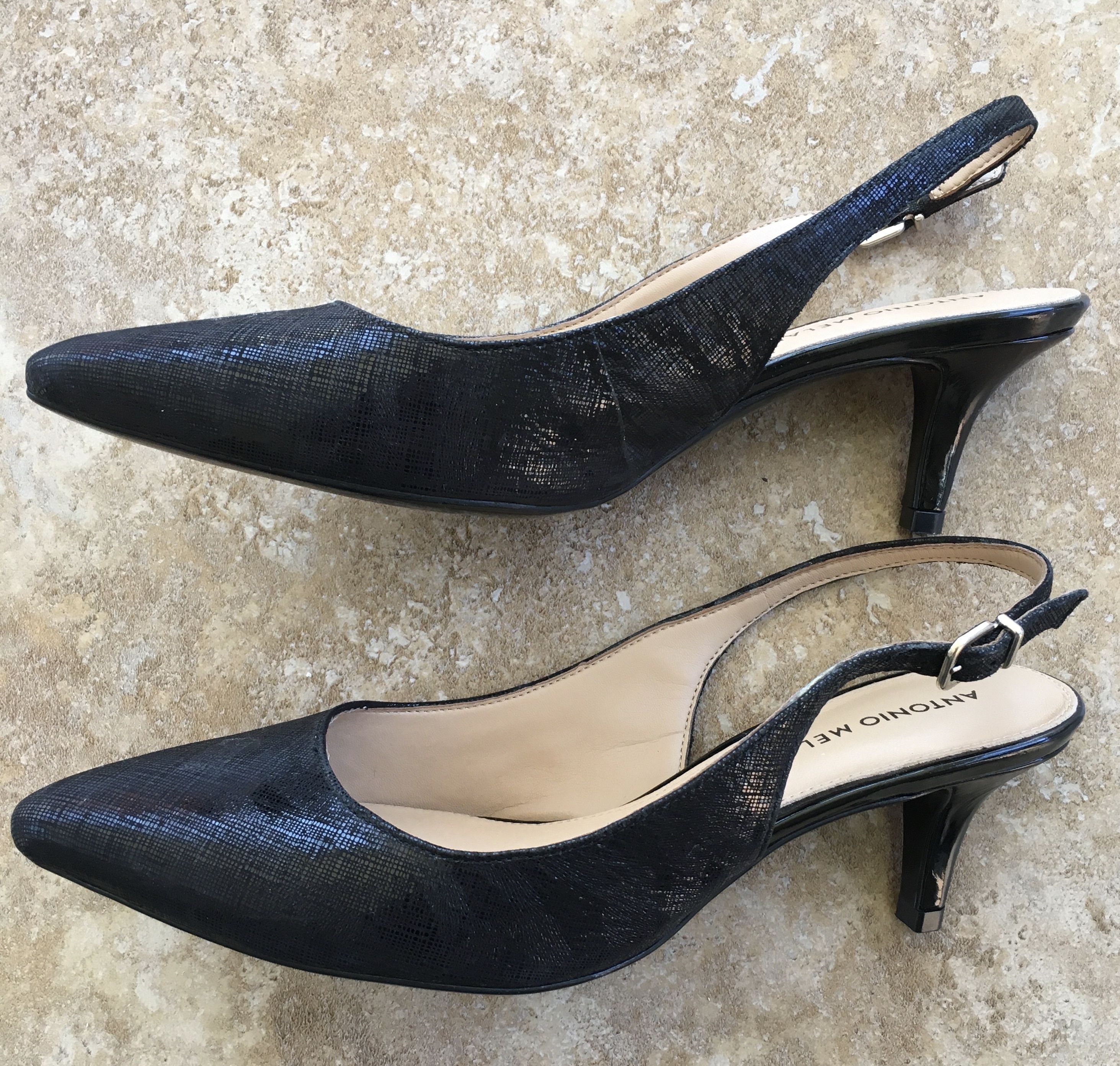 Black leather pumps, women's size 8M