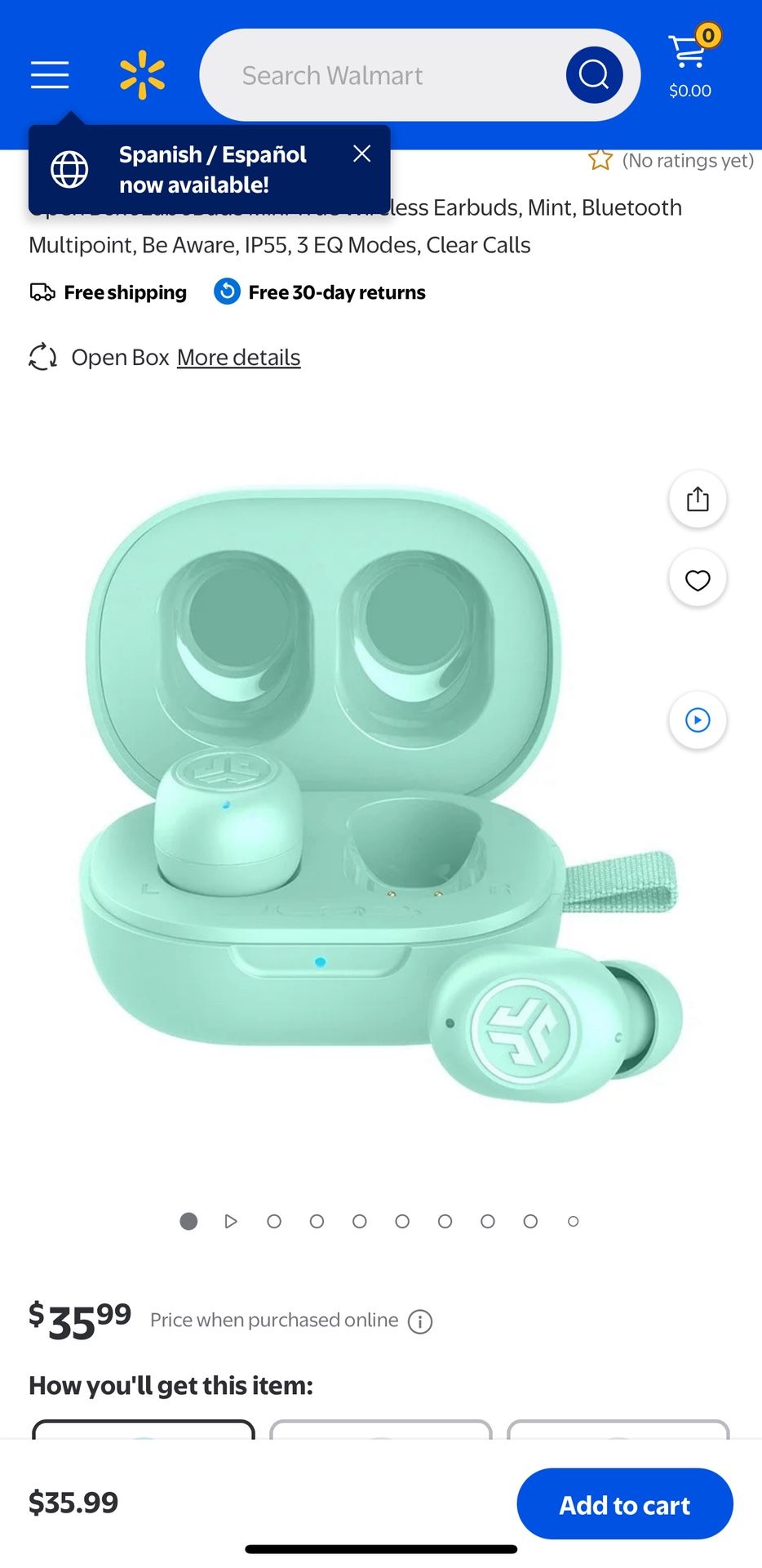 JLab JBuds Mini True Wireless Earbuds, Mint, Bluetooth Multipoint, Be Aware, IP55, 3 EQ Modes, Clear Calls