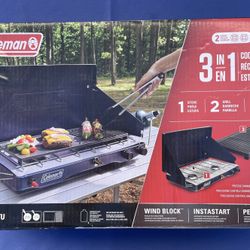 Coleman Classic 3-in-1 Two-Burner Camping Stove with Cast Iron Grill / Griddle