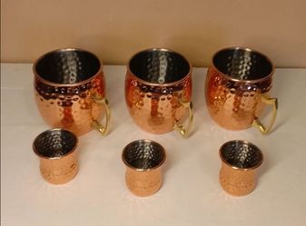 Copper plated Hammered stainless steel Set of Moscow Mule Mugs and shot cups