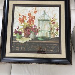 Large Framed Print Of Birdcage & Flowers