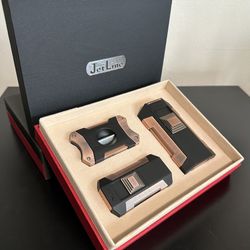 Jetline Premium Gift Set- Cigar Table Lighter, Pocket Torch, V-Cutter NEW