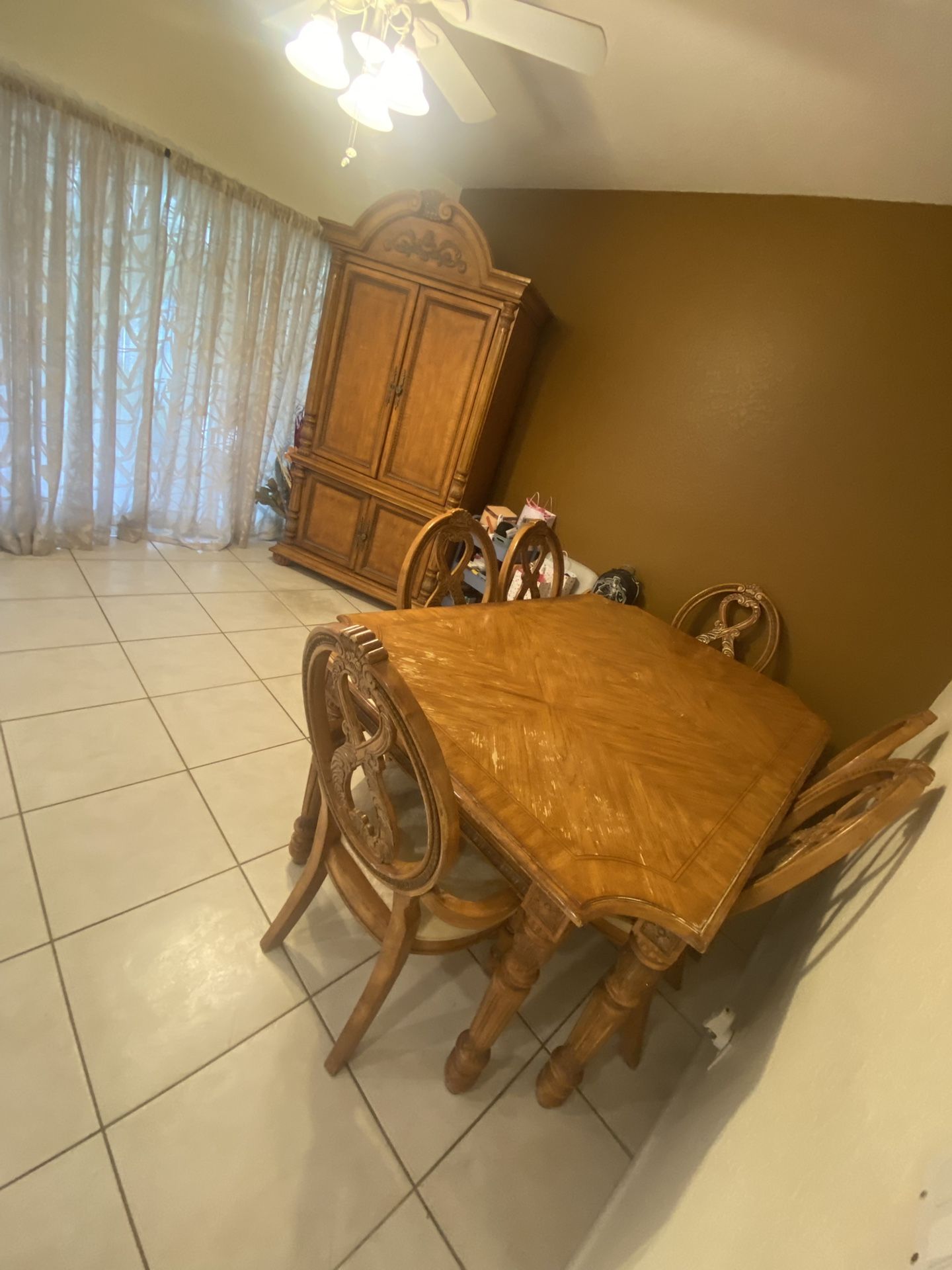 Large Dining Table With 6 Chairs And Leaf Insert Included And Very Large TV stand Storage Cabinet
