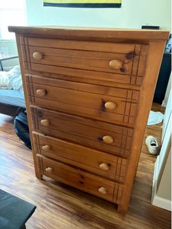 Solid Wood 5-Drawer Dresser – $50