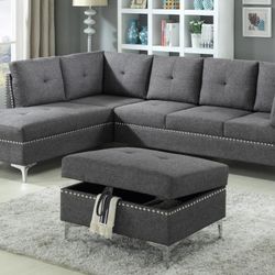 Grey Sectional With Ottoman - Come In Box 📦 - Free Delivery 🚚 To Reasonable Distance 