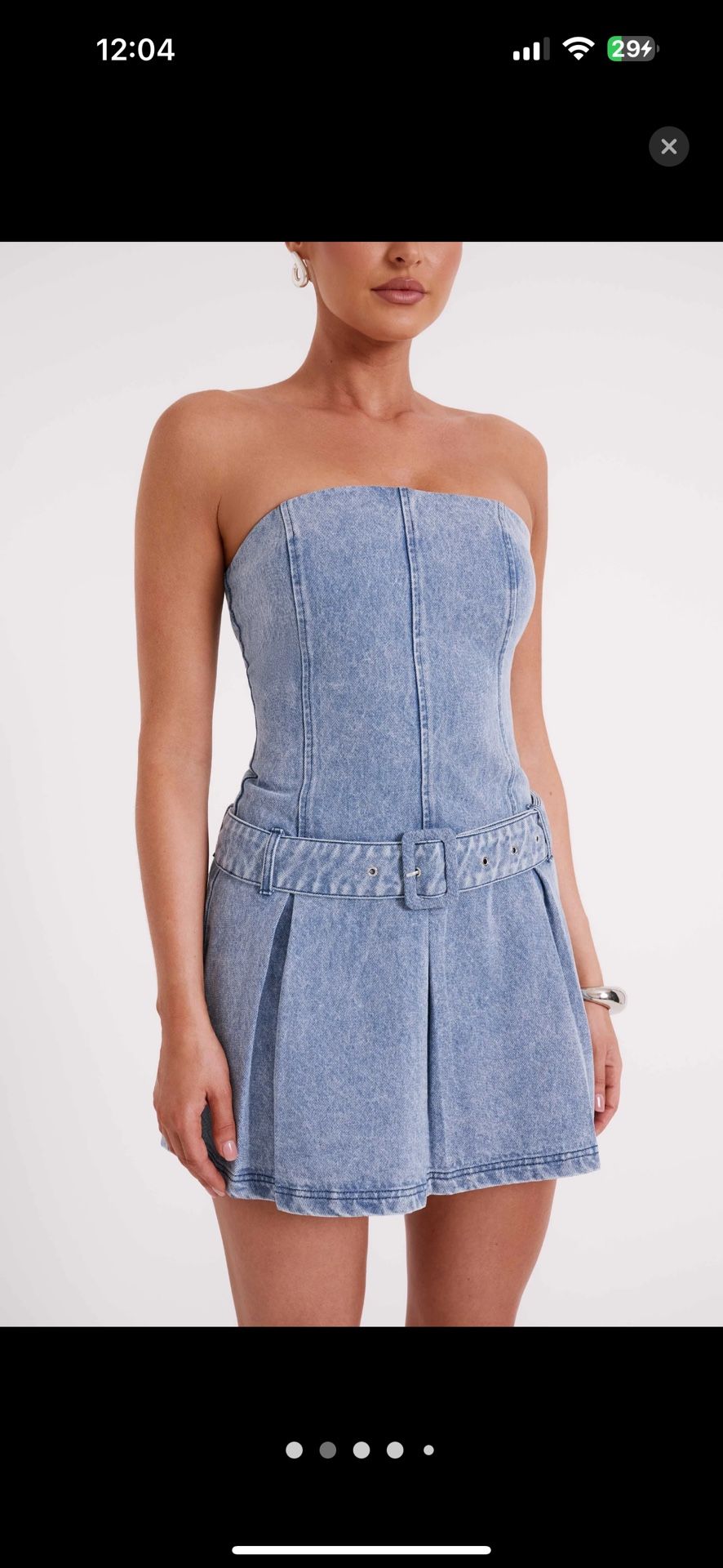 Denim Pleated Mini Dress, Blue 