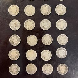 SILVER BARBER DIME Collection - 90% Silver!! - 26 coins for $98.  Dates include 1898 to 1916, see list of dates.  Not gold, Morgan Or Peace Dollars
