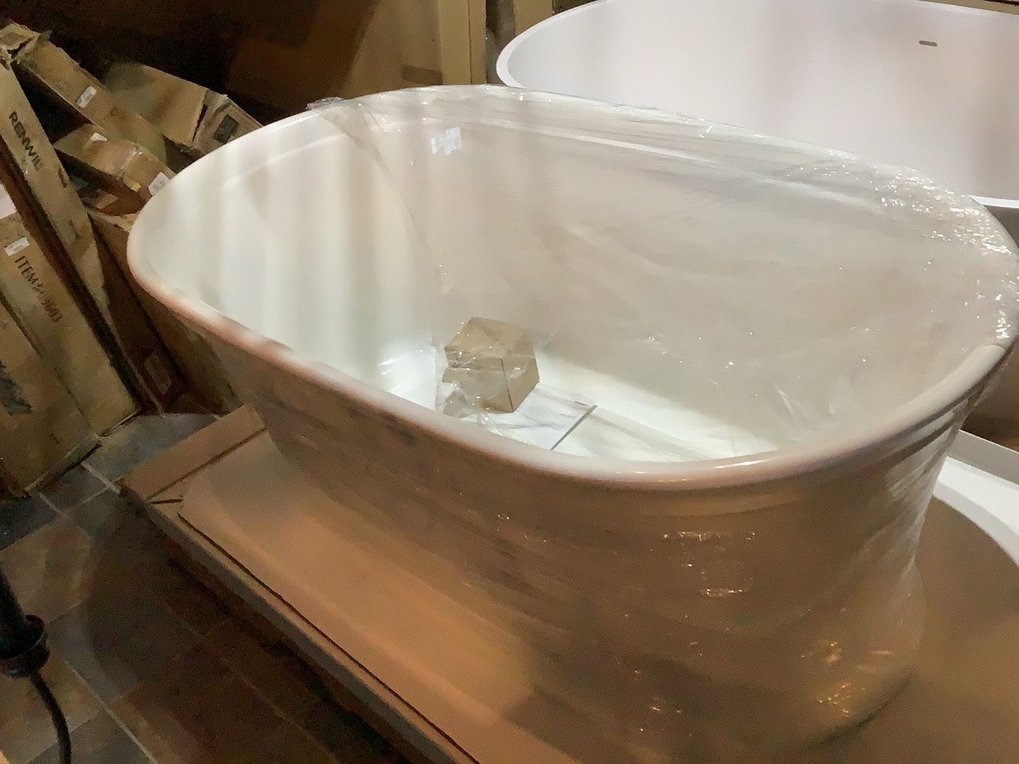 Kohler Memoirs 60" Free Standing Lithocast Gloss Cast Resin Soaking Tub with Center Drain, Drain Assembly and Overflow