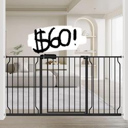 Fairy Baby Extra Wide Baby Gate Black 57.5-62 Inch Wide, Walk Through Pressure Mounted No Drill, Long And Large Tension Dog Gates For Pet And Kids