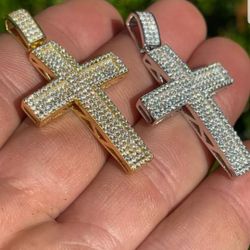 (1) MOISSANITE Real 925 Silver/ Gold Cross Pendant Iced Pass Moissanite Tester Hip Hop