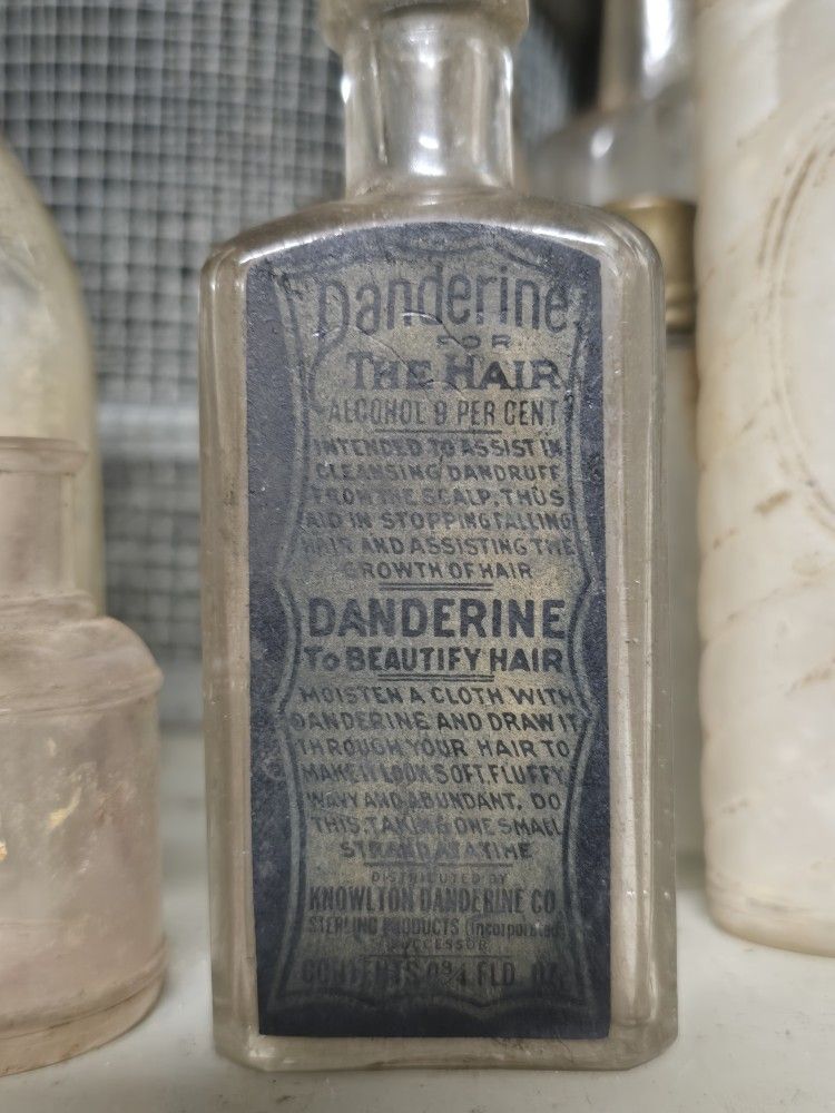 Antique Danderine For the Hair Bottle w/ Paper Label 5 fl oz Vintage