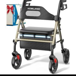 Foldable Rollator Walker w/ Seat 8" Wheels 350lb Capacity Adjustable Gold