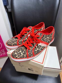 Coach Deja 16CM Scarf Prnt/Pat red leopard ocelot sneakers size 10 M w box worn twice