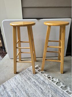 Set of 2 Backless Wood Bar Stools – 30” Tall, Solid Wood, Minor Wear