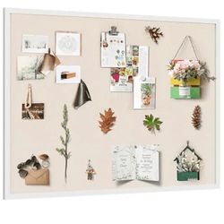 Large Bulletin Board 48x36 inch with Linen Cork Boards Wall Decor Hanging Pin Wood Framed Display Bulletin Cork Photo Picture Board Light for Room Sch