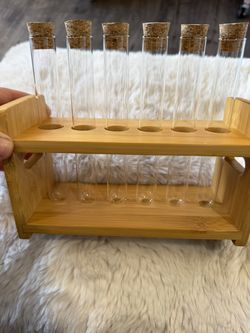 wooden hydroponic flower rack plus test tubes