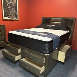 Brown Bedroom Set (Queen/King Bed, Dresser, Mirror, Chest, Nightstand) /P