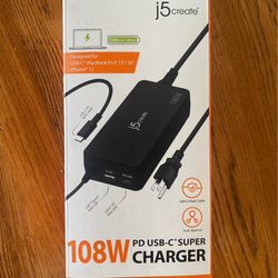 Macbook/Dell/Thinkpad Laptop Charger |  j5create - 108W PD USB-C Super Charger - Black