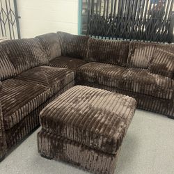 New Sectional Corduroy Couch with Ottoman! Free Same Day Delivery 🚚! 