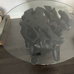 Burnt Wood Round Glass Table 