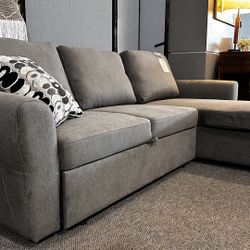 $10 Down with Easy Financing or $1299 gets this Brand New Top Quality Pop-Up Sleeper Sofa Sectional with Storage Chaise.