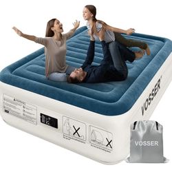 Queen Air Mattress with Built-in Pump,18'' Raised Blow Up Mattress, Leak-Proof Air Bed with Storage Bag, Flocked Top Inflatable Mattress for Home