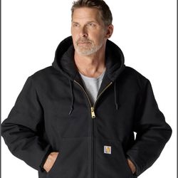 Carhartt Mens Black Hooded Full Zip Loose Fit Bomber Jacket Sz XL