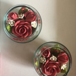Mini Soap Flowers In Glass Bowls 