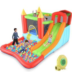 Bounce House,Inflatable Bounce Castle with Blower for Kids 3-12,Outdoor/Indoor Bouncy House Water Park for Backyard with Splash Slide,Climbing Wall,Ba