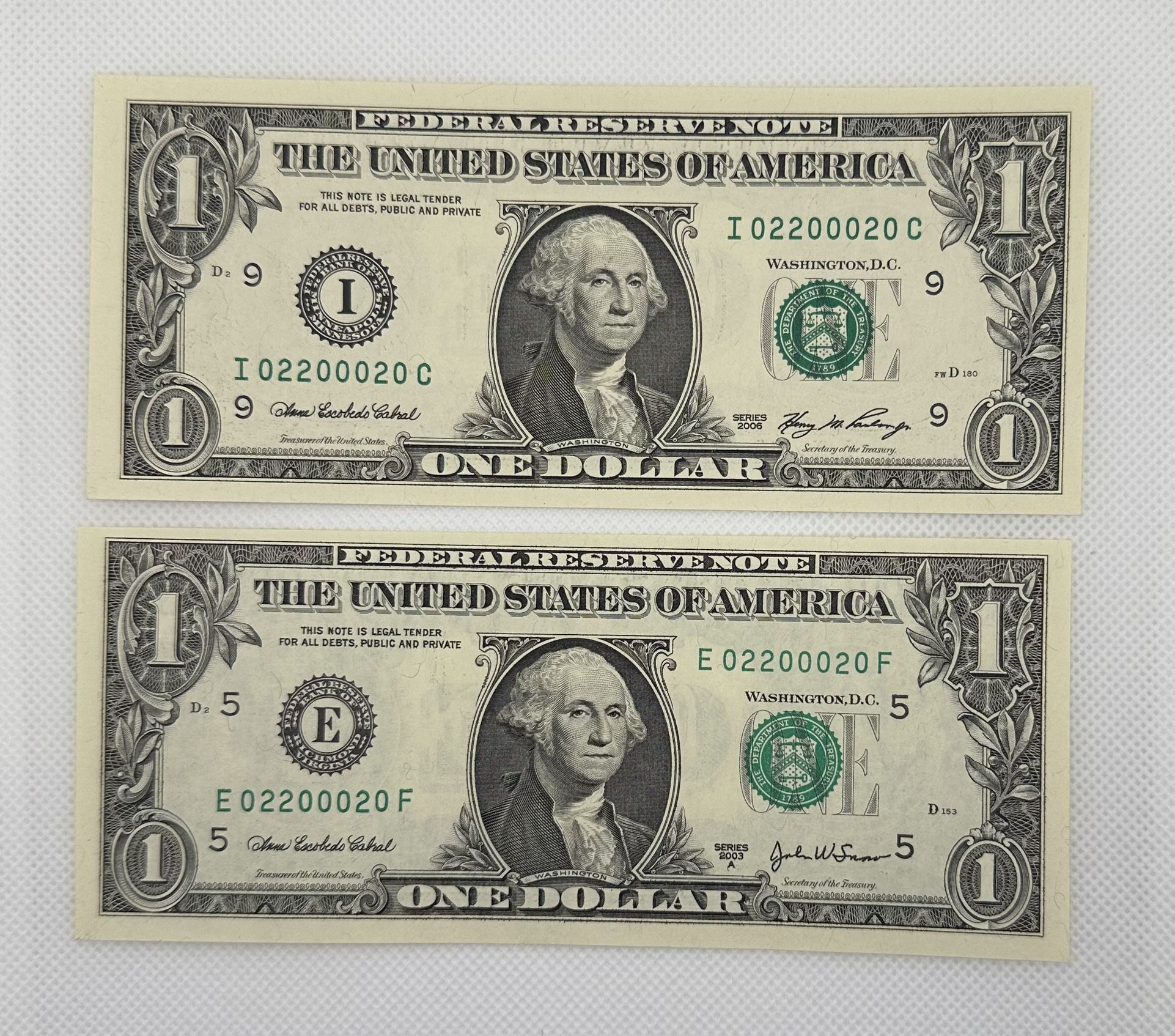 Matching Serial Number $1 Currency