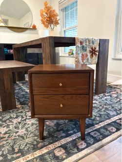 Set of 2 nightstands solid wood walnut mid-century