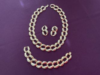 Goldstone necklace, bracelet and clip earrings
