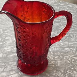 Ruby Red Vintage Westmoreland Glass Paneled Grape Design Red Pitcher