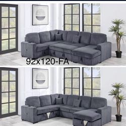 $650. 4Piece Convertible Sectional  Sleeper Sofa ,Chaise Storage ,Sofa Storage & USB Ports 98” x 103” x 61” x36”H