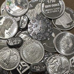 10 Piece Lot Of Assorted 1/10 Ounce .999 Silver Bars And  Rounds