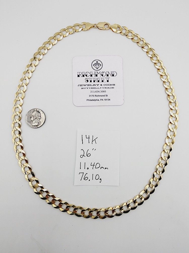 14k gold 26" 11.40mm concave curb link chain