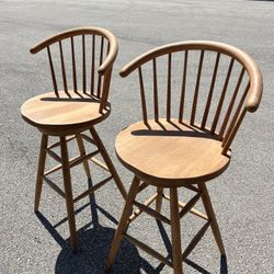 2 Oak Windsor Style Swivel Bar Stools /chairs 