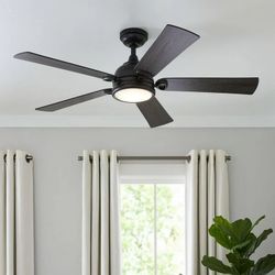 52" Black Modern Ceiling Fan LED Light, 5 Reversible Blades Remote Included