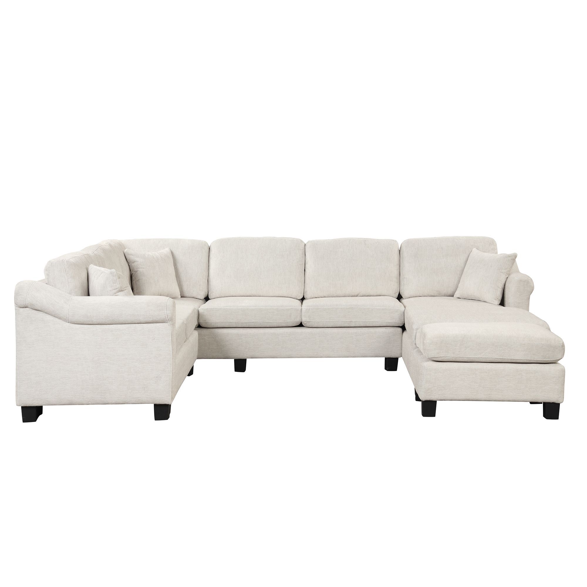 122.1 *91.3 4pcs Sectional Sofa with Ottoman with Right Side Chaise velvet fabric White