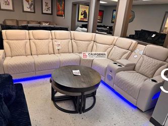 117"W Leather Air power Recliner with Power Headrest, Speaker , USB, LED lights