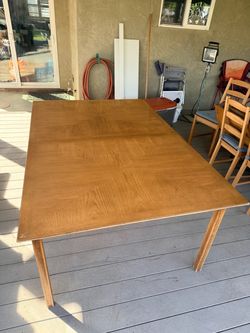 Wood Dining Table with Parquet Top and Chairs