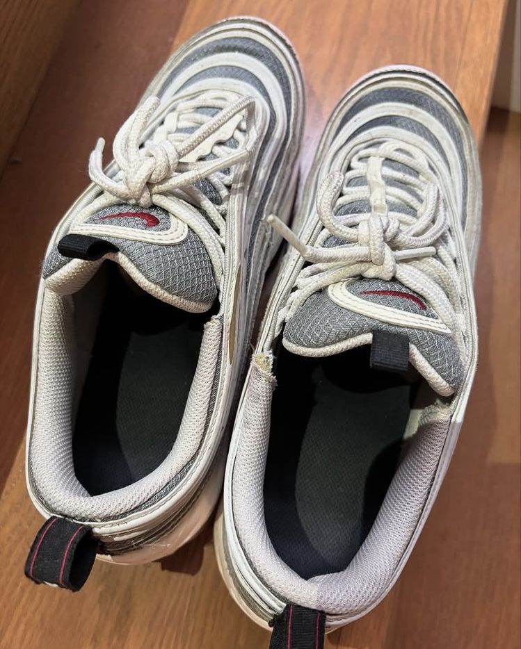 Nike Air Max 97 White Bullet Sneakers White And Red Fashion Athletic Shoes