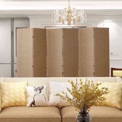 Wood Mesh Woven Design 4 Panel Folding Wooden Screen Room Divider, Beige