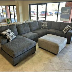 Ashley Ballinasloe Smoke Gray 3 Piece Sectional Couch With Chaise 